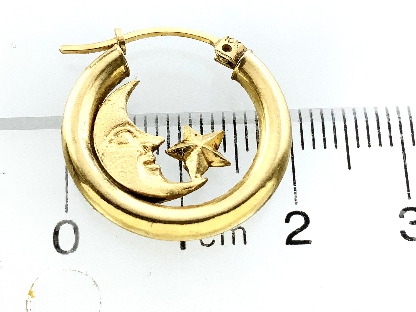 10K Yellow Gold Celestial Crescent Moon and Star Huggie Style Hoop Earrings AU353