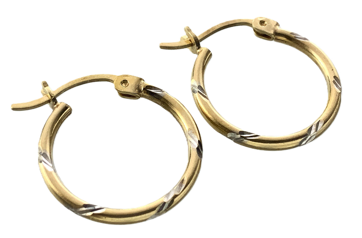 10K Yellow Gold Diamond Cut Hoop Earrings AU355
