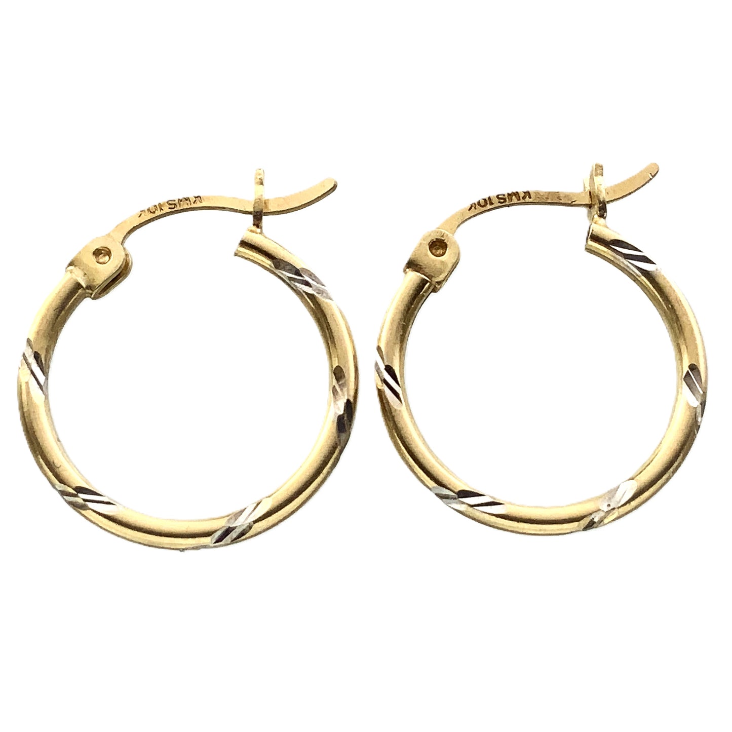 10K Yellow Gold Diamond Cut Hoop Earrings AU355