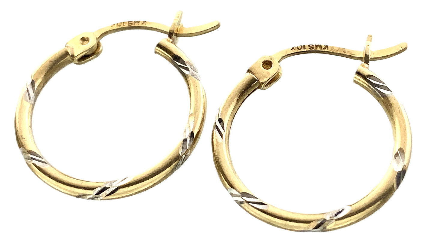 10K Yellow Gold Diamond Cut Hoop Earrings AU355