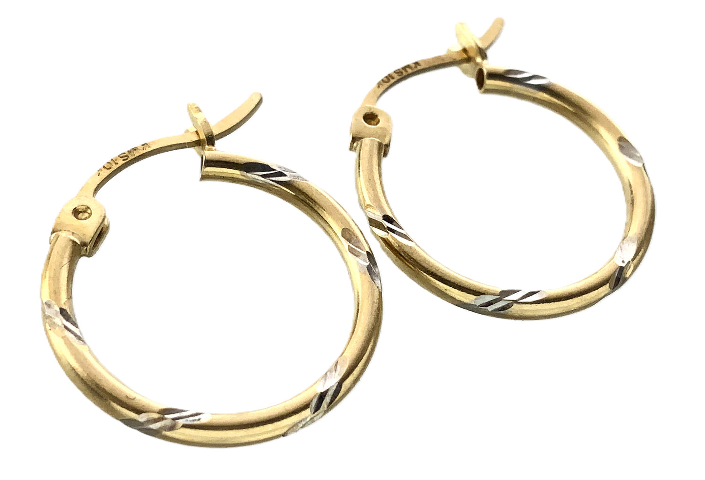 10K Yellow Gold Diamond Cut Hoop Earrings AU355