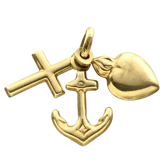 10K Yellow Gold Cluster Faith Hope Love Charm Pendant AU357
