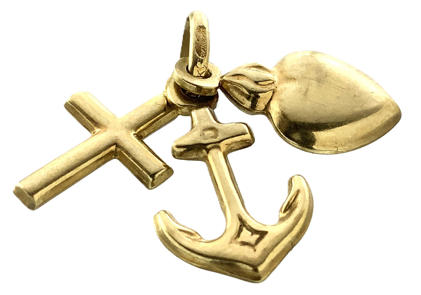 10K Yellow Gold Cluster Faith Hope Love Charm Pendant AU357