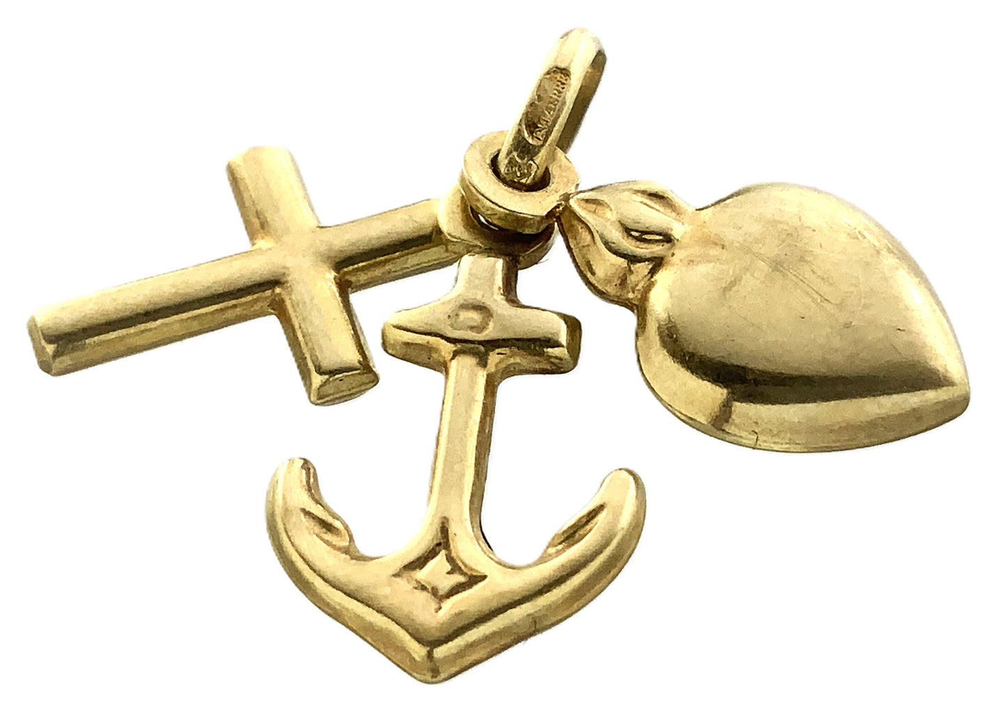 10K Yellow Gold Cluster Faith Hope Love Charm Pendant AU357