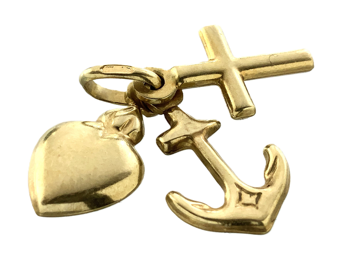 10K Yellow Gold Cluster Faith Hope Love Charm Pendant AU357