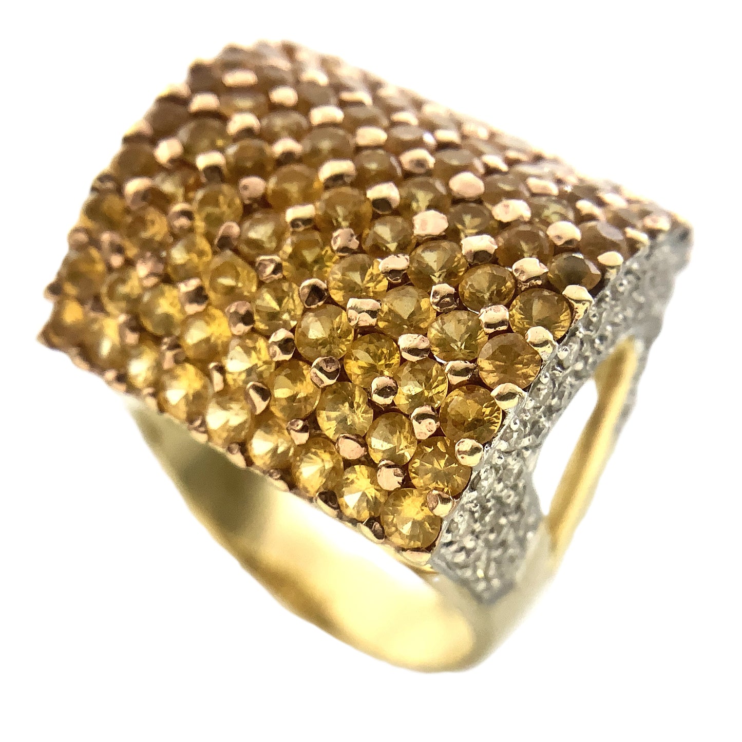 14K Yellow Gold Cocktail Ring with Pavé-Set Yellow Sapphire and Diamonds Size 5.85 AU358