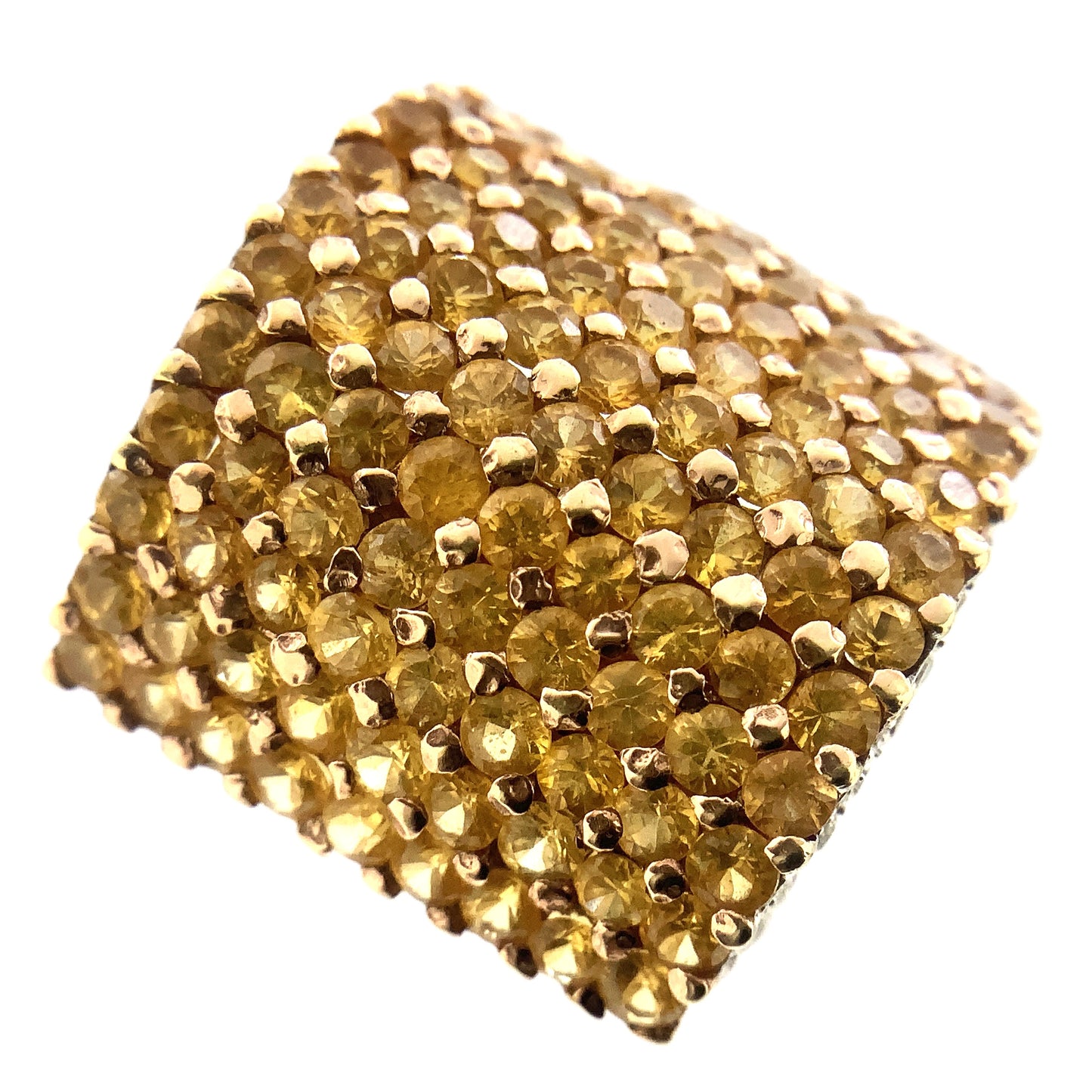 14K Yellow Gold Cocktail Ring with Pavé-Set Yellow Sapphire and Diamonds Size 5.85 AU358