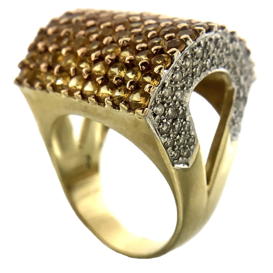 14K Yellow Gold Cocktail Ring with Pavé-Set Yellow Sapphire and Diamonds Size 5.85 AU358