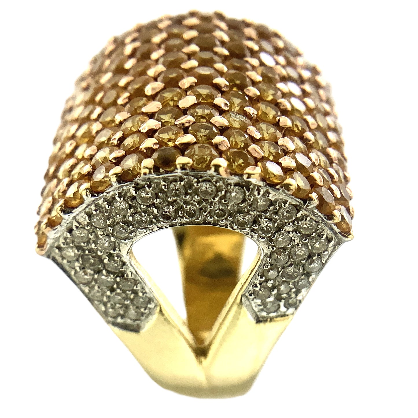 14K Yellow Gold Cocktail Ring with Pavé-Set Yellow Sapphire and Diamonds Size 5.85 AU358