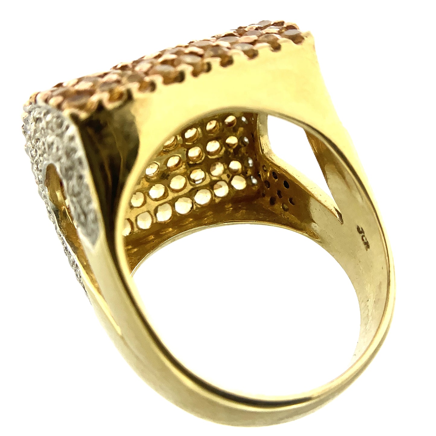 14K Yellow Gold Cocktail Ring with Pavé-Set Yellow Sapphire and Diamonds Size 5.85 AU358