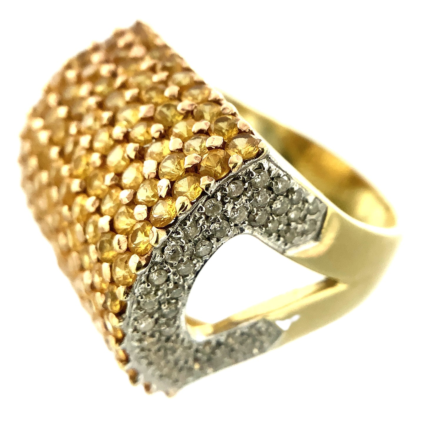 14K Yellow Gold Cocktail Ring with Pavé-Set Yellow Sapphire and Diamonds Size 5.85 AU358