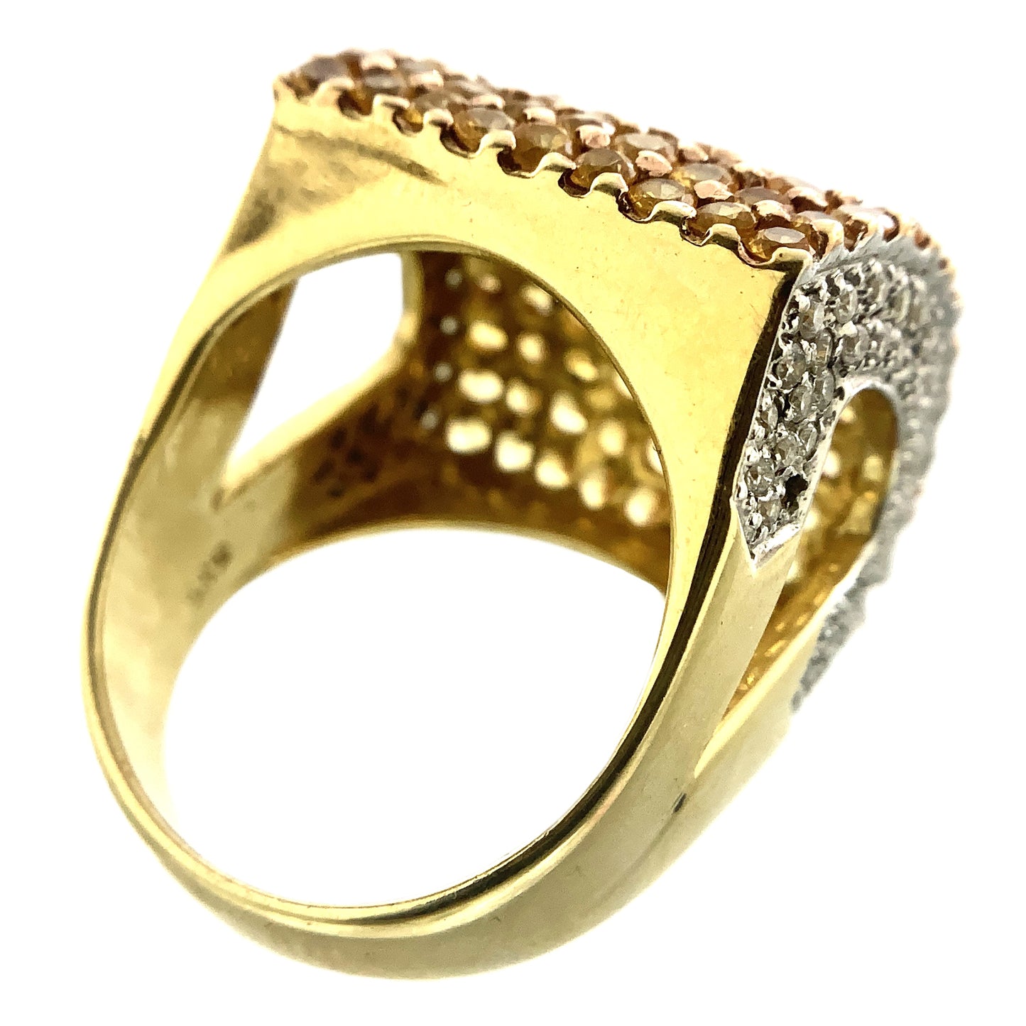 14K Yellow Gold Cocktail Ring with Pavé-Set Yellow Sapphire and Diamonds Size 5.85 AU358