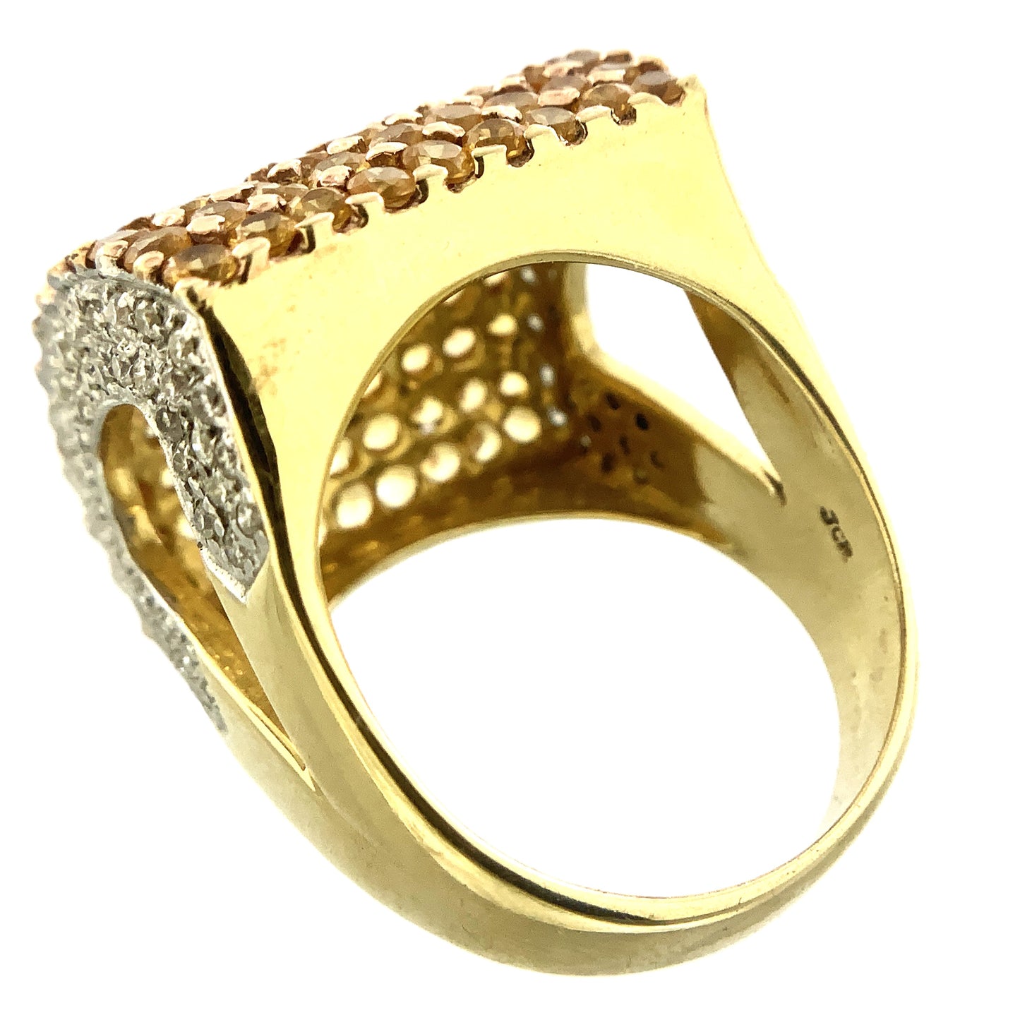 14K Yellow Gold Cocktail Ring with Pavé-Set Yellow Sapphire and Diamonds Size 5.85 AU358