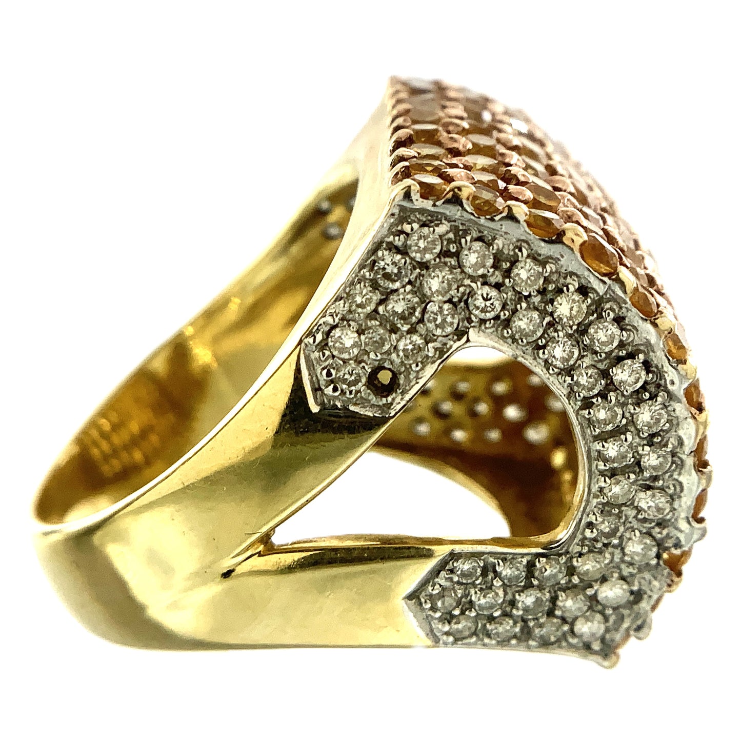 14K Yellow Gold Cocktail Ring with Pavé-Set Yellow Sapphire and Diamonds Size 5.85 AU358