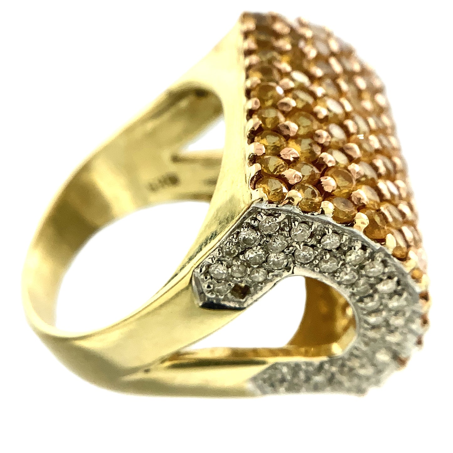 14K Yellow Gold Cocktail Ring with Pavé-Set Yellow Sapphire and Diamonds Size 5.85 AU358