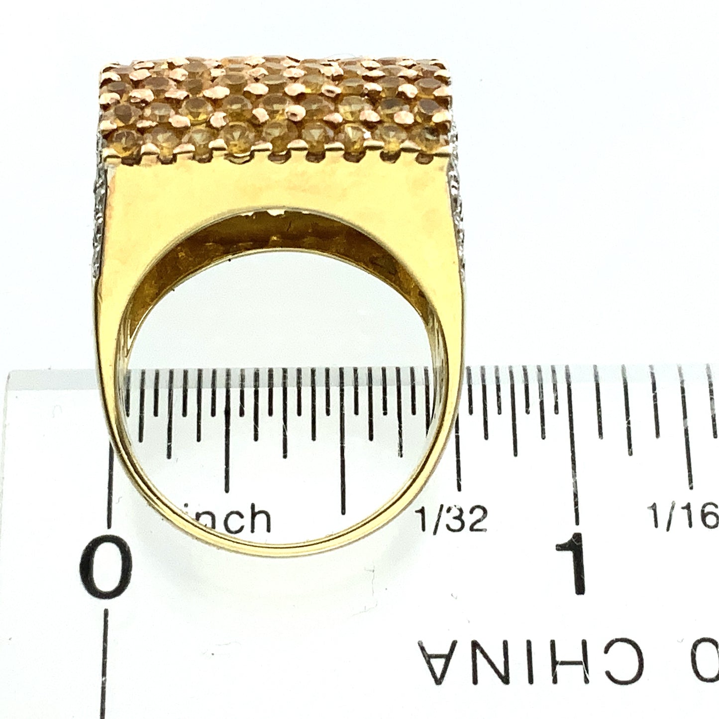 14K Yellow Gold Cocktail Ring with Pavé-Set Yellow Sapphire and Diamonds Size 5.85 AU358