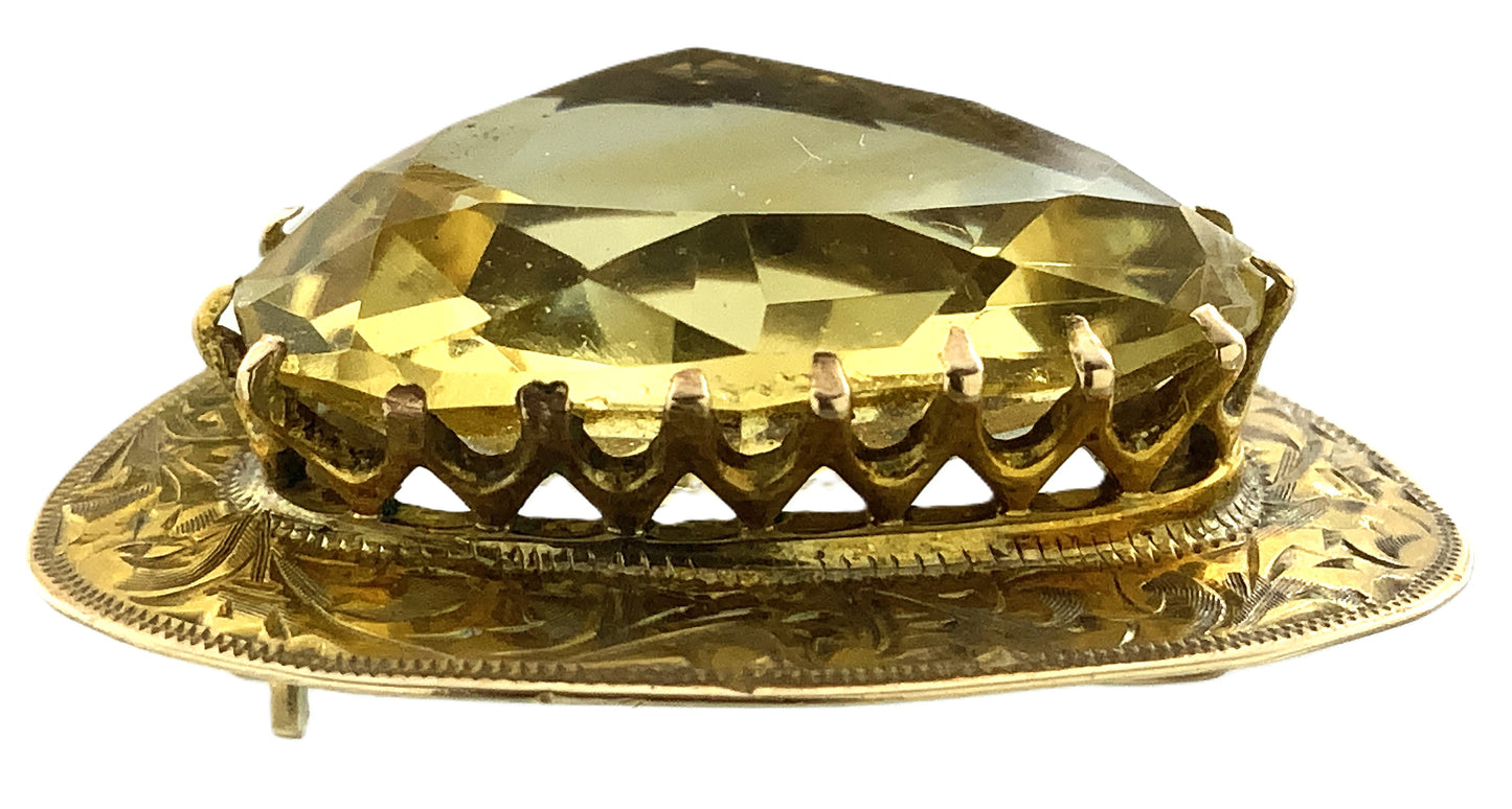 14K Yellow Gold Natural Heart Shape Yelleo Citrine Solitaire Pin Brooch AU380