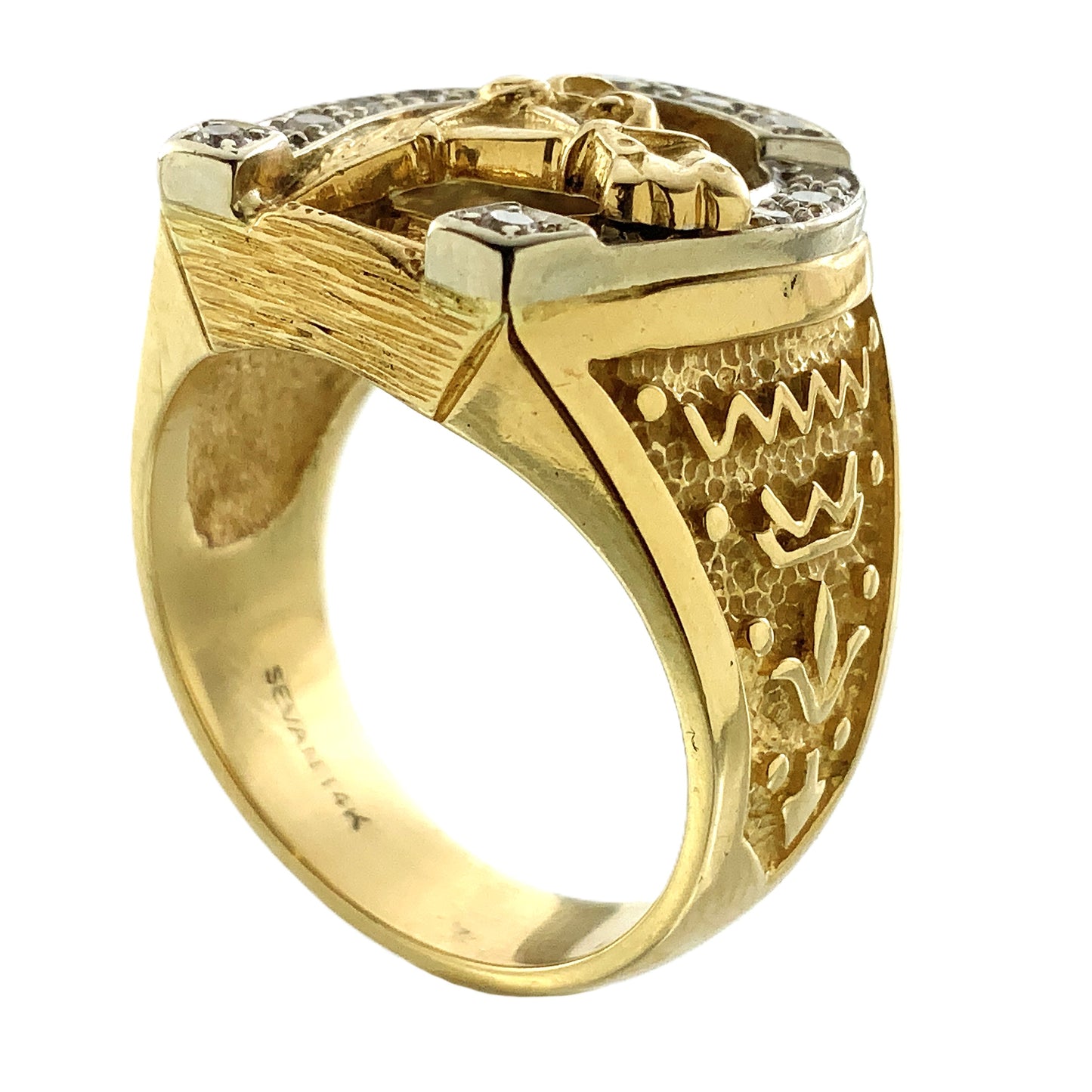 14K Yellow Gold Luck Horseshoe and Horse Head with 14 Diamonds .28 Total Carats Ring Size 9 AU360