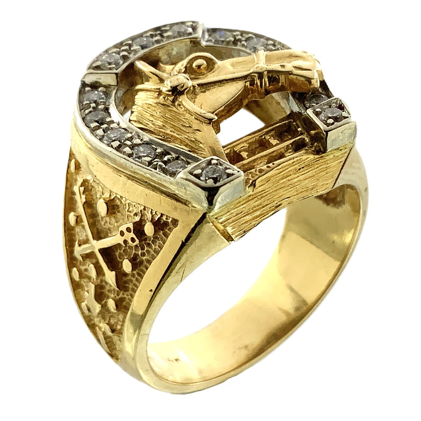 14K Yellow Gold Luck Horseshoe and Horse Head with 14 Diamonds .28 Total Carats Ring Size 9 AU360