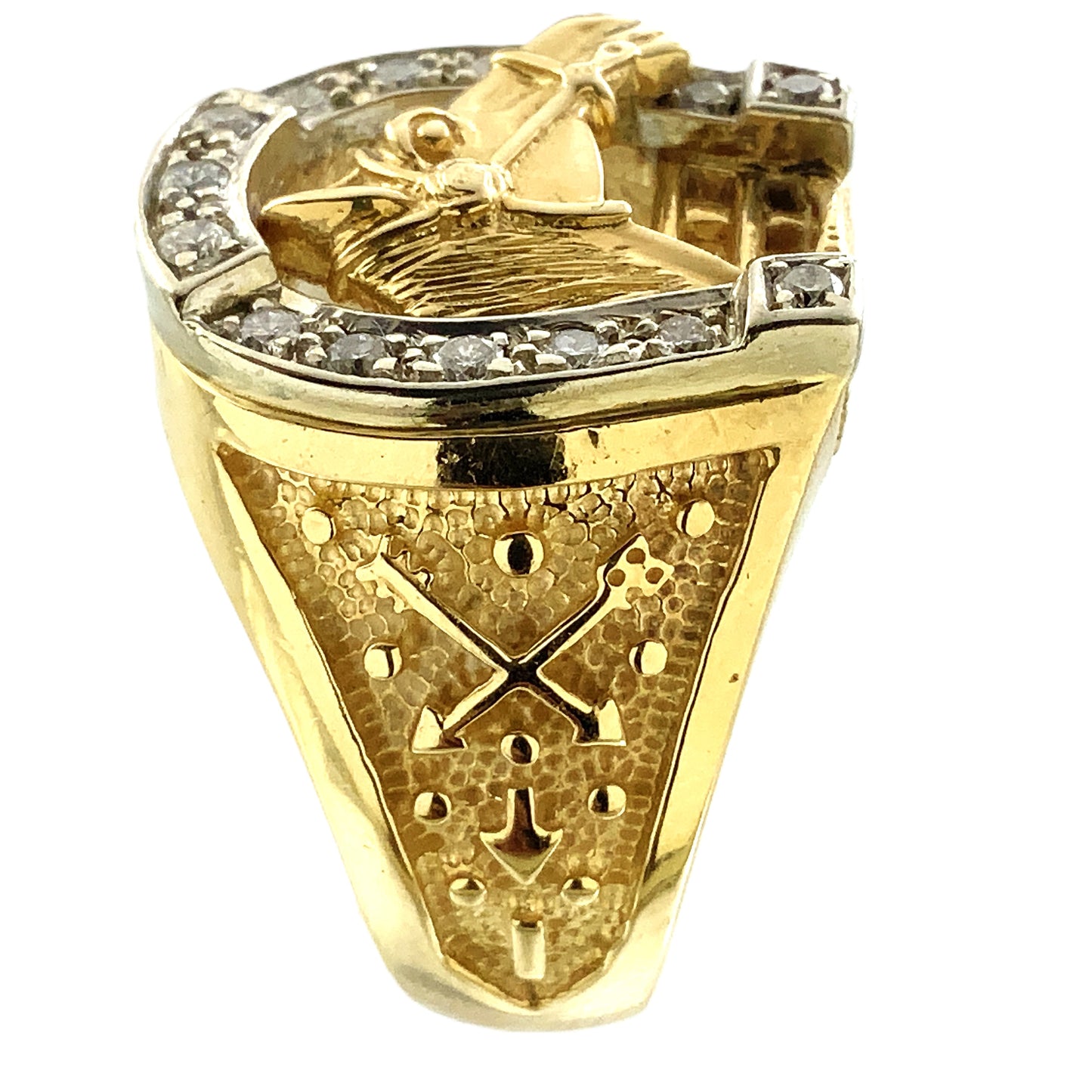 14K Yellow Gold Luck Horseshoe and Horse Head with 14 Diamonds .28 Total Carats Ring Size 9 AU360