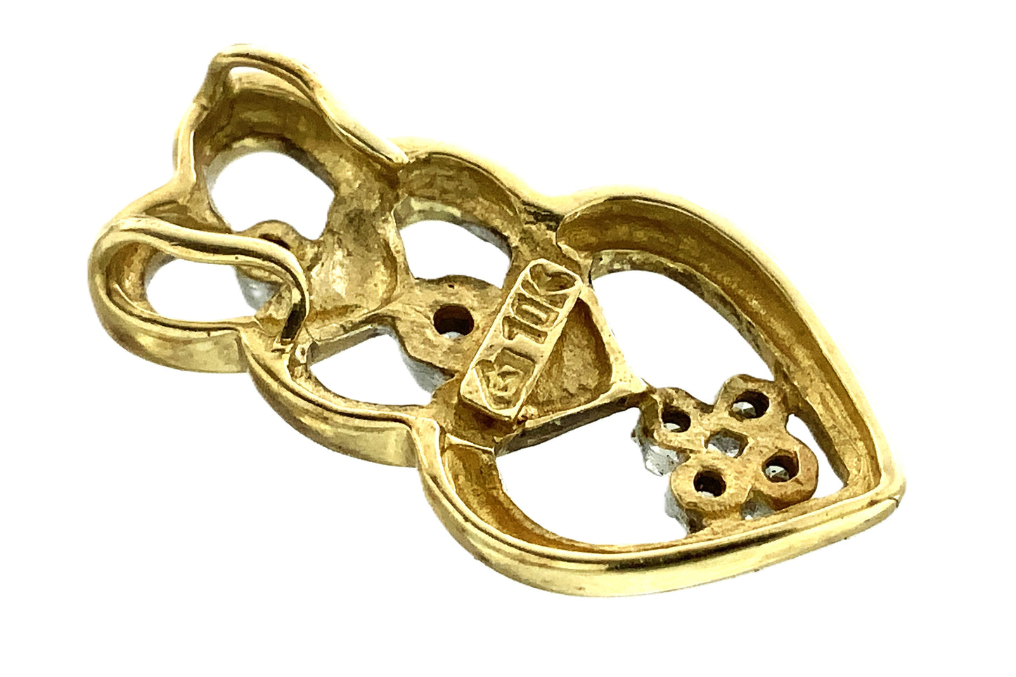 10K Yellow Gold Triple Hearts .12 Total Carats Diamond Necklace Charm Pendant AU362