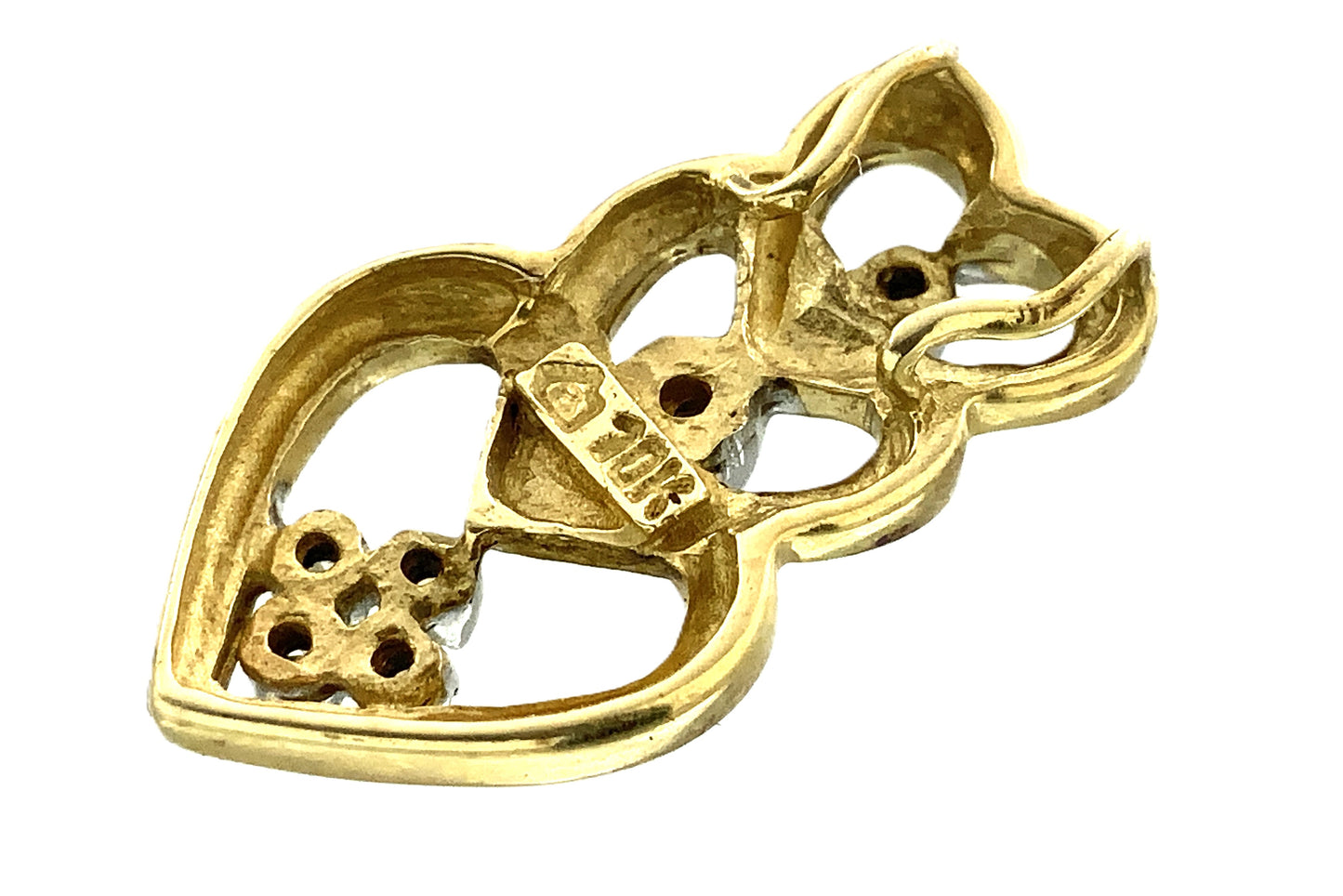 10K Yellow Gold Triple Hearts .12 Total Carats Diamond Necklace Charm Pendant AU362