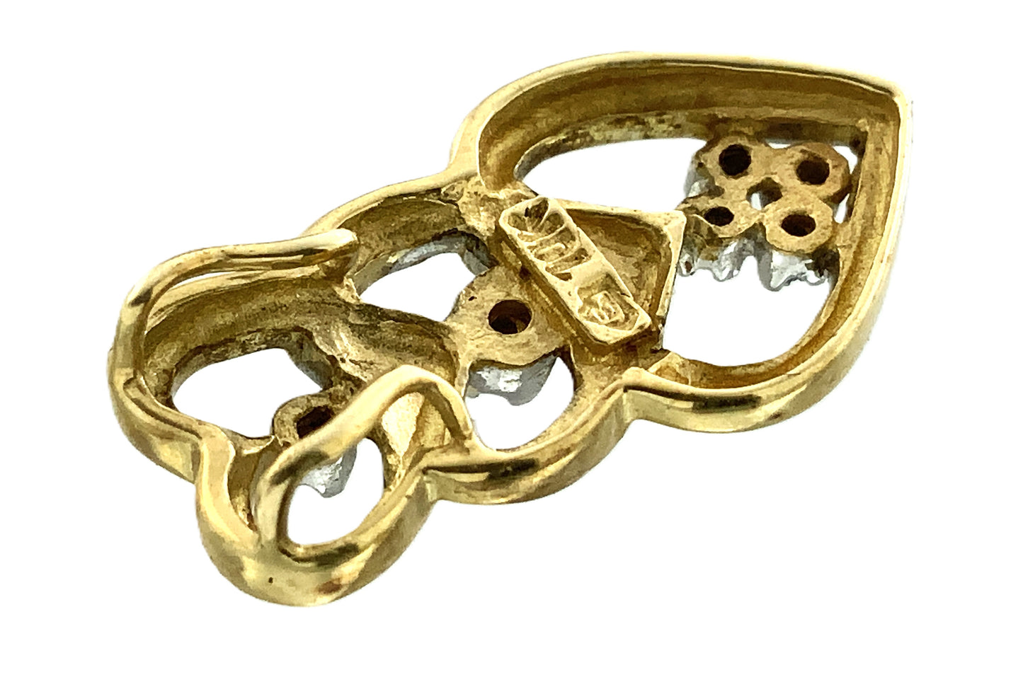 10K Yellow Gold Triple Hearts .12 Total Carats Diamond Necklace Charm Pendant AU362