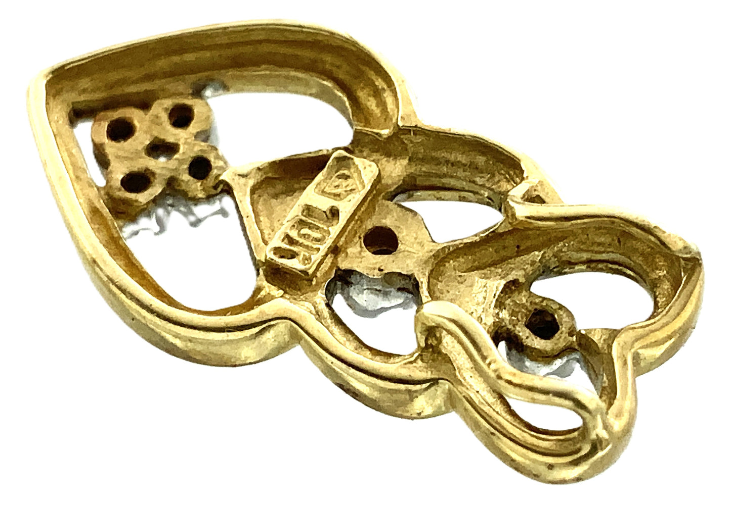 10K Yellow Gold Triple Hearts .12 Total Carats Diamond Necklace Charm Pendant AU362