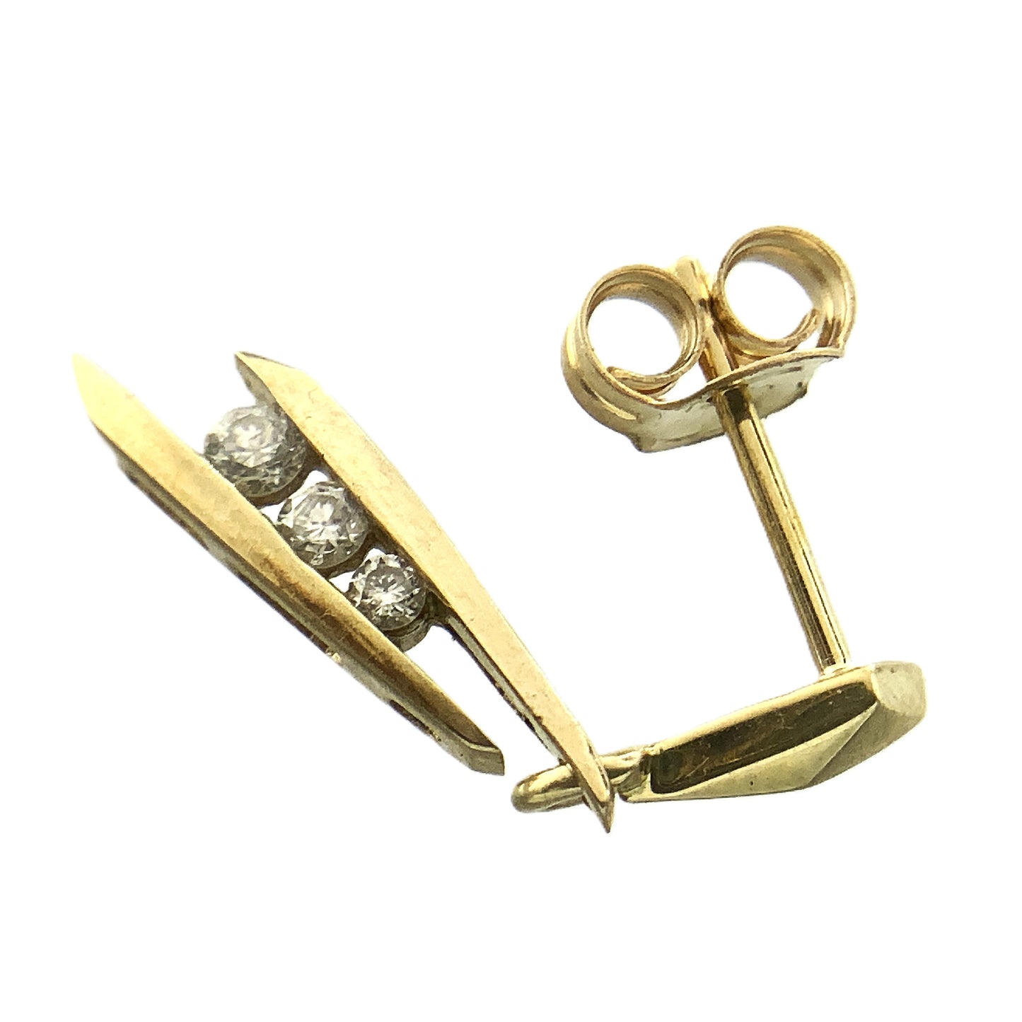 10K Yellow Gold 3 Graduated Clear Stone in Mordern Vertical Bars Stud .10 Total Carats Diamond Earrings AU379