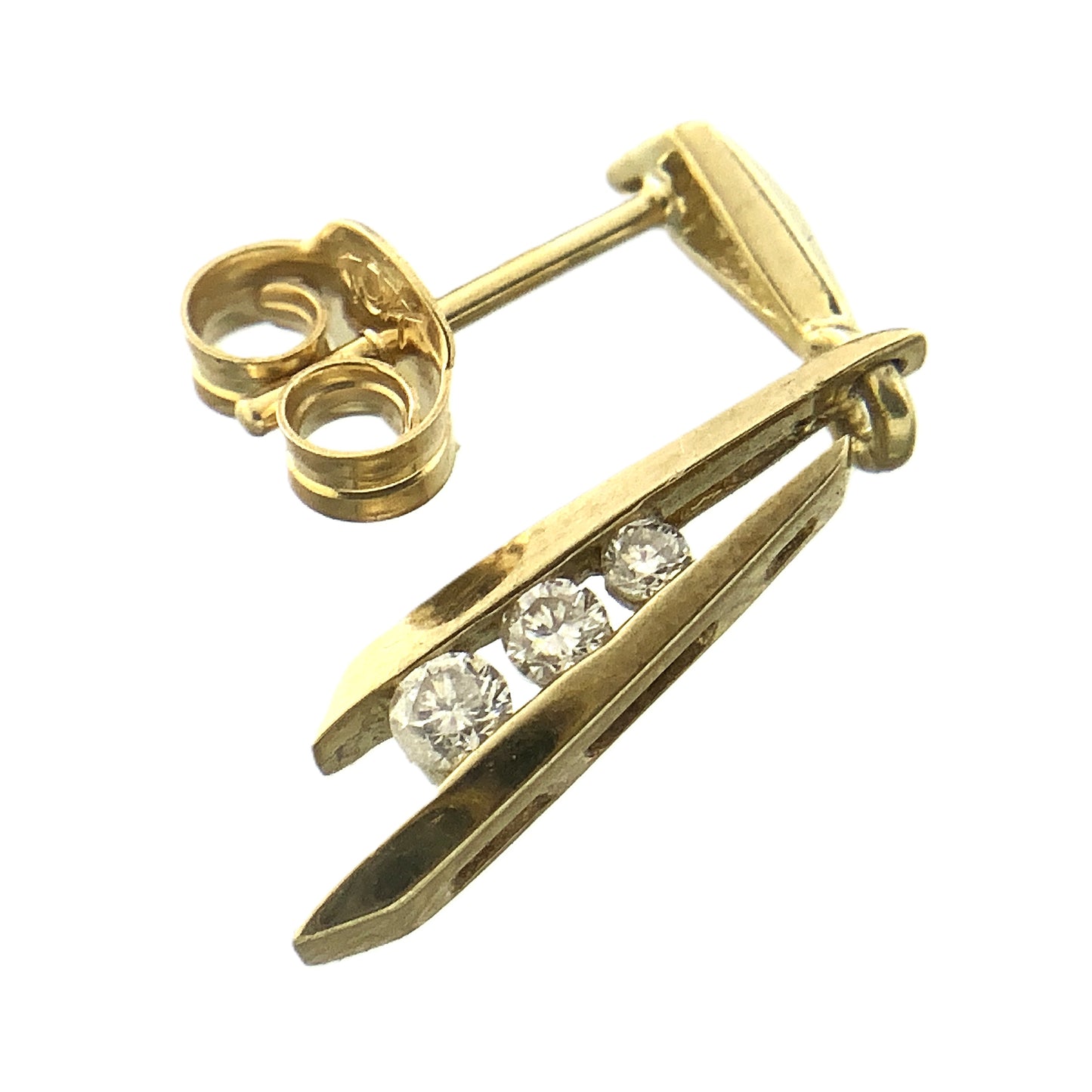 10K Yellow Gold 3 Graduated Clear Stone in Mordern Vertical Bars Stud .10 Total Carats Diamond Earrings AU379