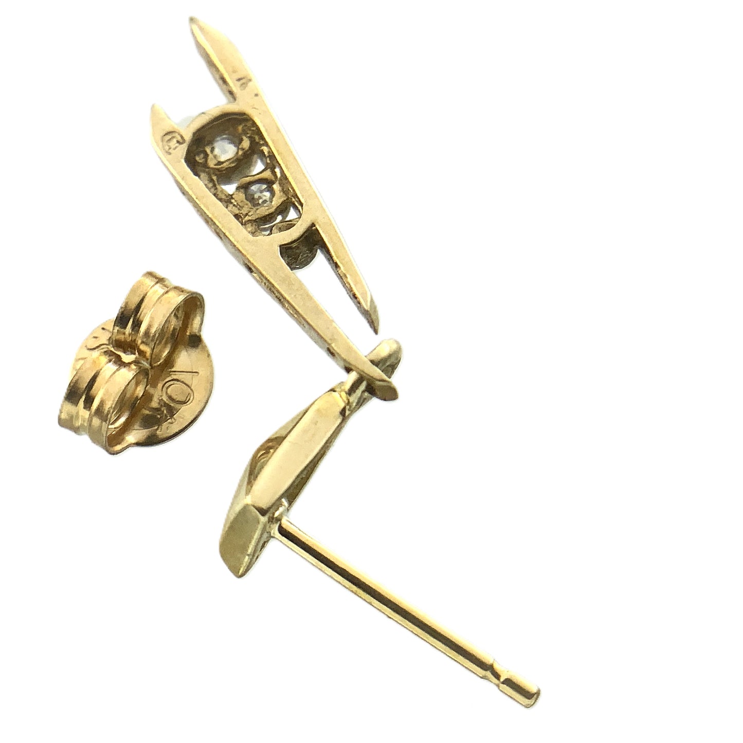10K Yellow Gold 3 Graduated Clear Stone in Mordern Vertical Bars Stud .10 Total Carats Diamond Earrings AU379
