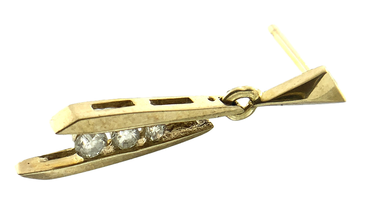 10K Yellow Gold 3 Graduated Clear Stone in Mordern Vertical Bars Stud .10 Total Carats Diamond Earrings AU379