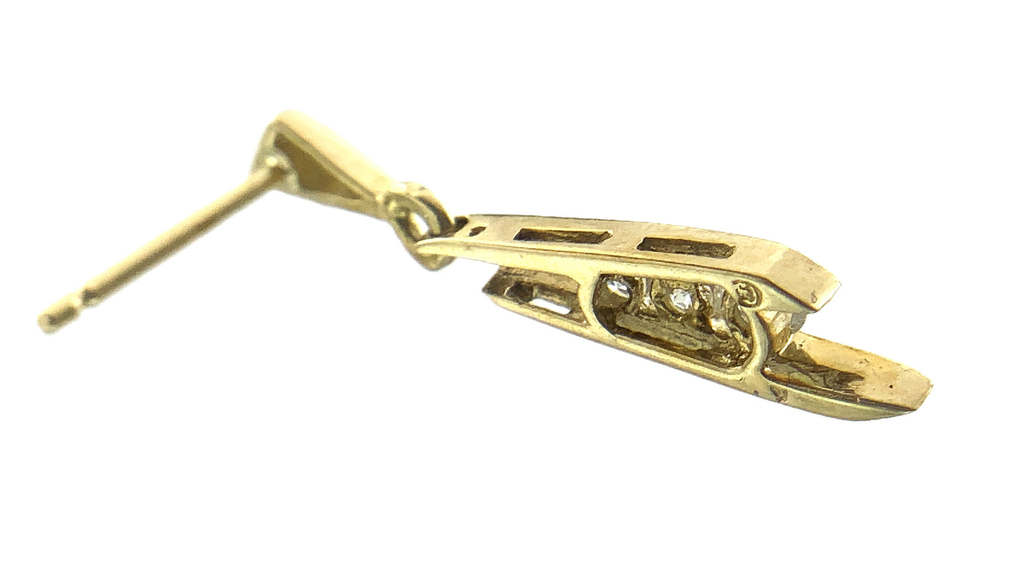 10K Yellow Gold 3 Graduated Clear Stone in Mordern Vertical Bars Stud .10 Total Carats Diamond Earrings AU379