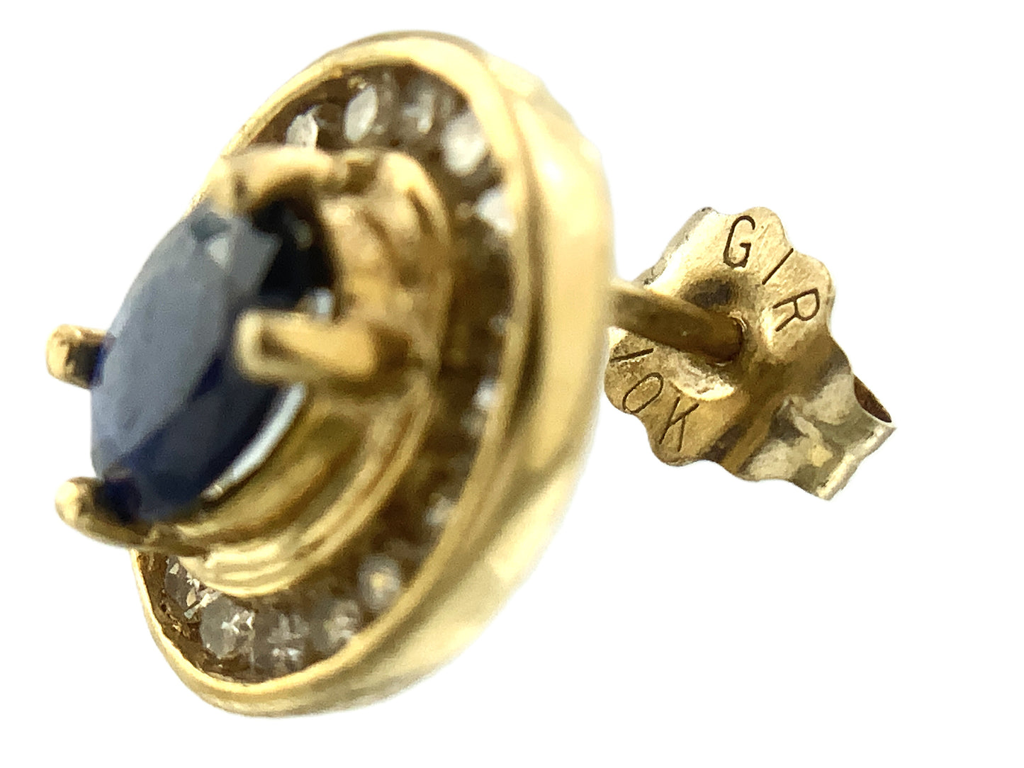 10K Yellow Gold Oval Cut Blue Sapphire and .36 Total Carats Diamonds Halo Stud Earrings AU377