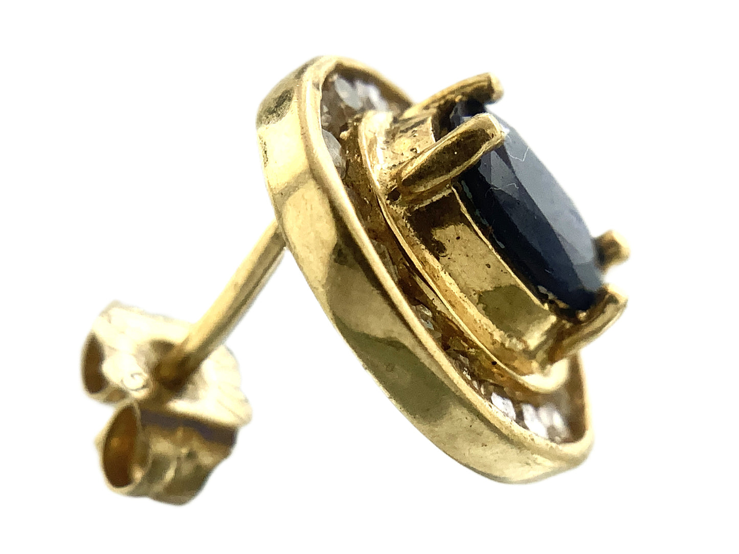 10K Yellow Gold Oval Cut Blue Sapphire and .36 Total Carats Diamonds Halo Stud Earrings AU377