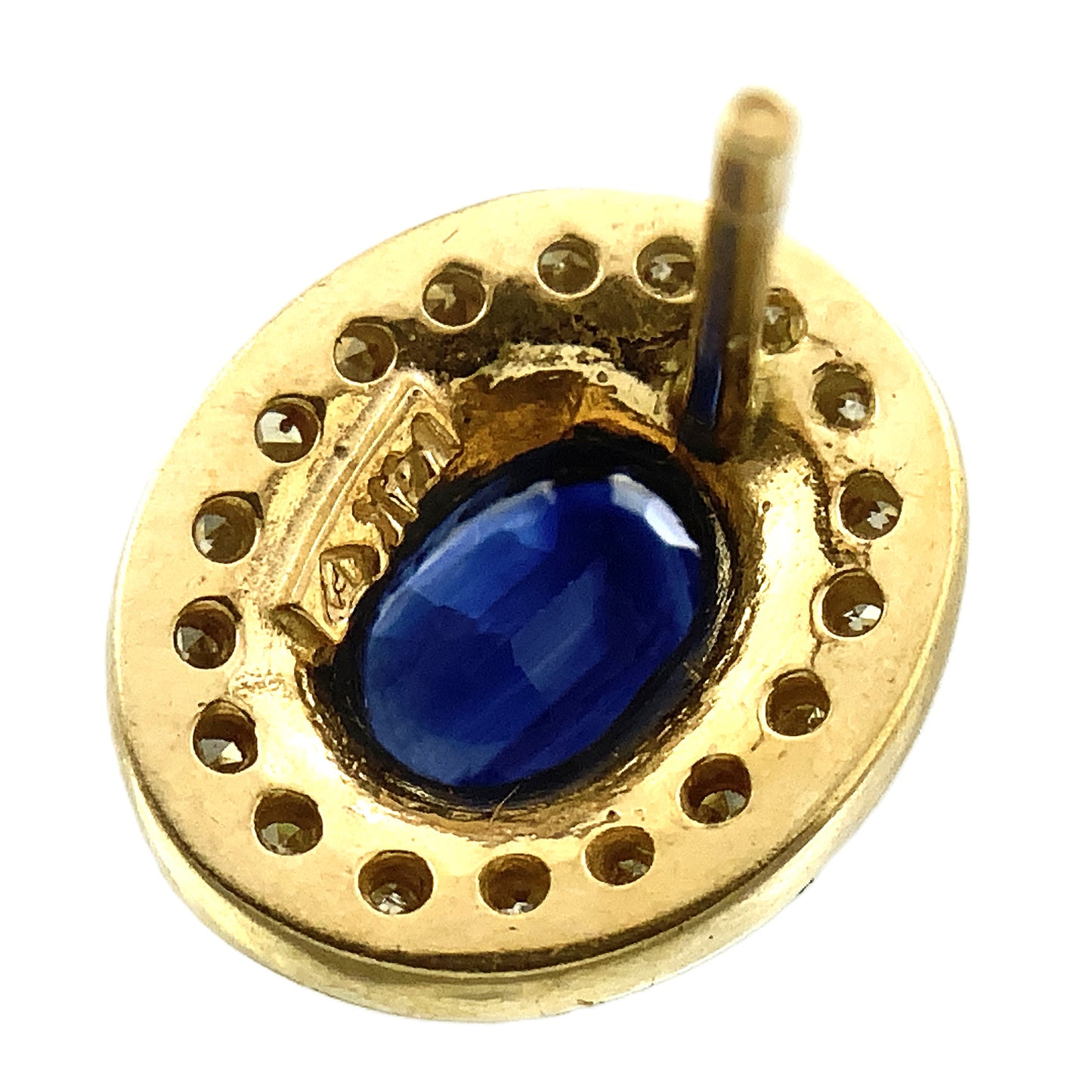 10K Yellow Gold Oval Cut Blue Sapphire and .36 Total Carats Diamonds Halo Stud Earrings AU377
