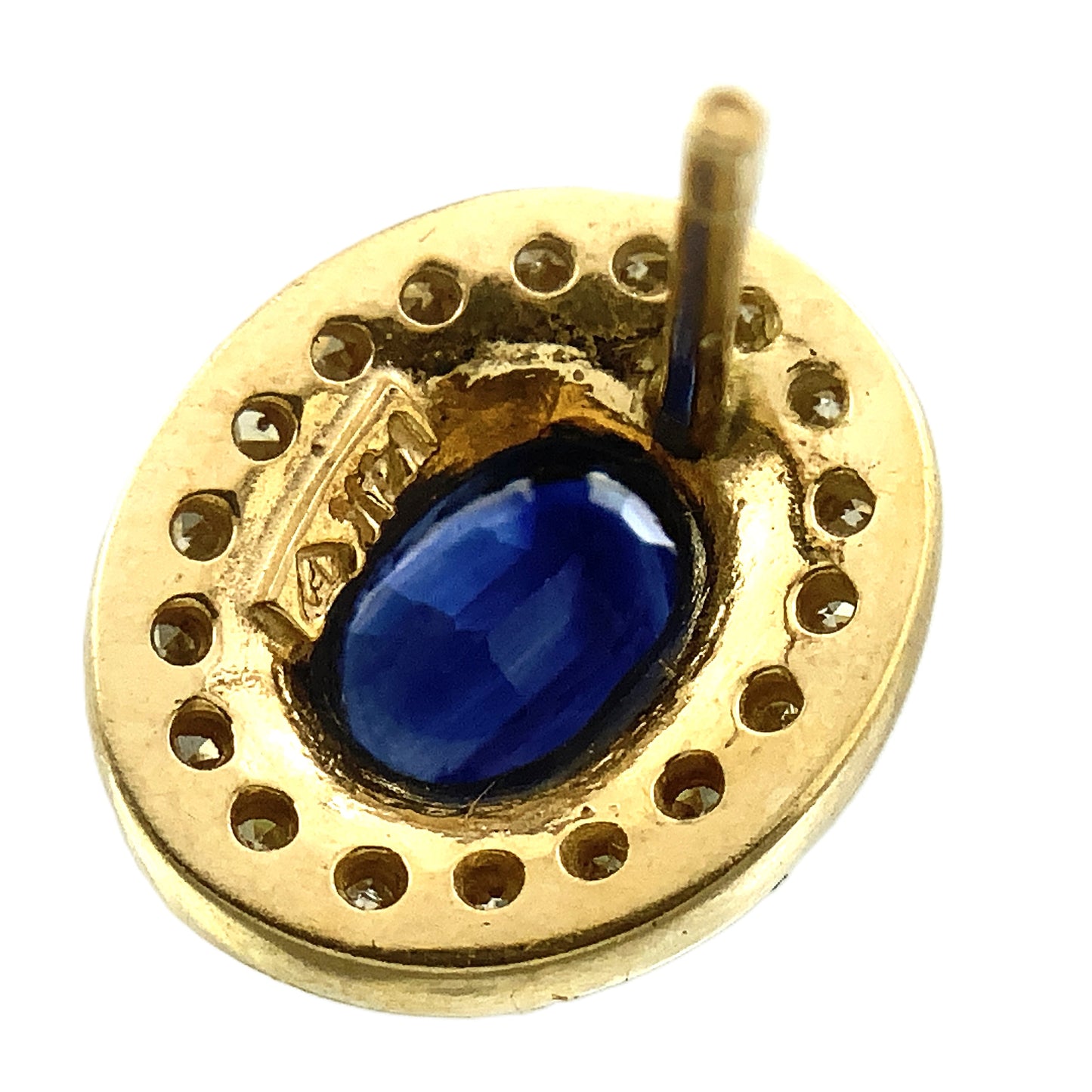 10K Yellow Gold Oval Cut Blue Sapphire and .36 Total Carats Diamonds Halo Stud Earrings AU377