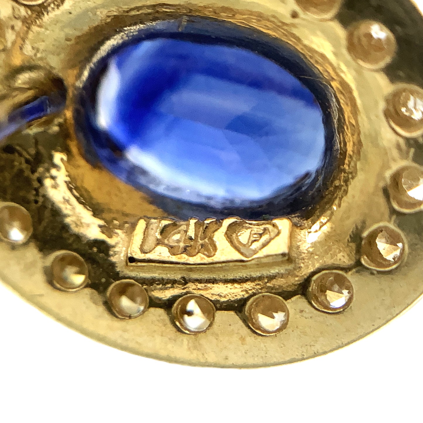 10K Yellow Gold Oval Cut Blue Sapphire and .36 Total Carats Diamonds Halo Stud Earrings AU377
