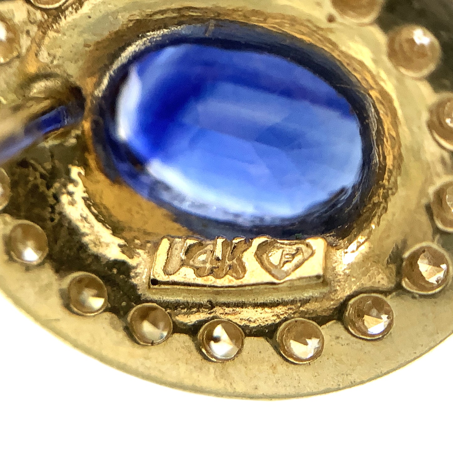 10K Yellow Gold Oval Cut Blue Sapphire and .36 Total Carats Diamonds Halo Stud Earrings AU377