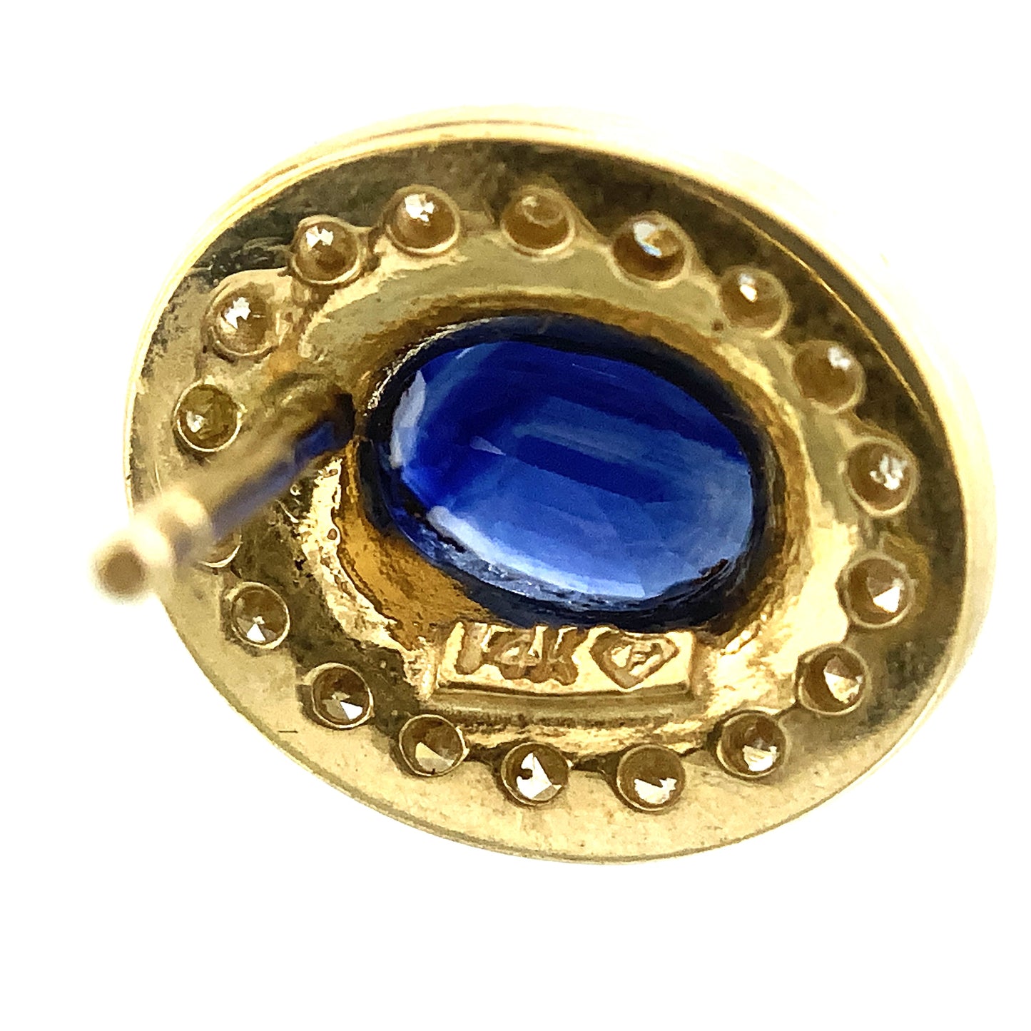 10K Yellow Gold Oval Cut Blue Sapphire and .36 Total Carats Diamonds Halo Stud Earrings AU377