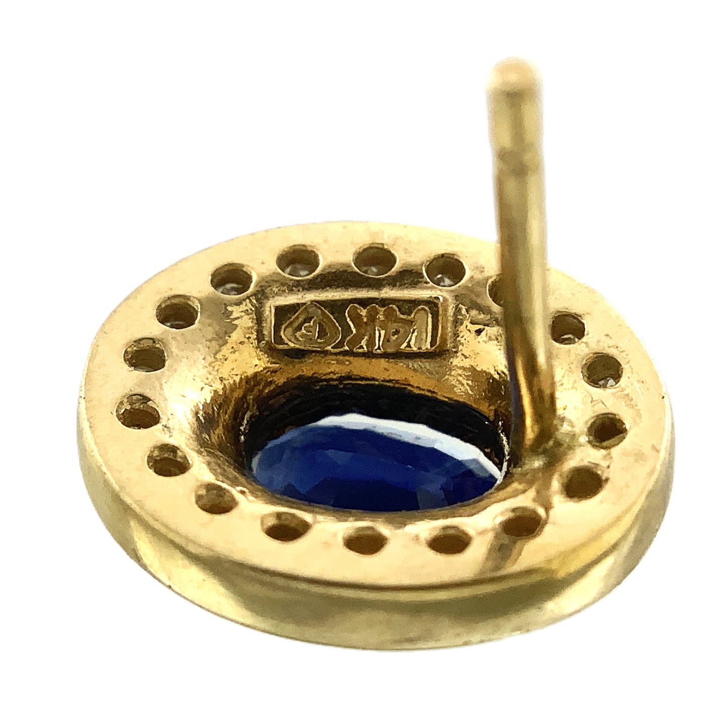 10K Yellow Gold Oval Cut Blue Sapphire and .36 Total Carats Diamonds Halo Stud Earrings AU377