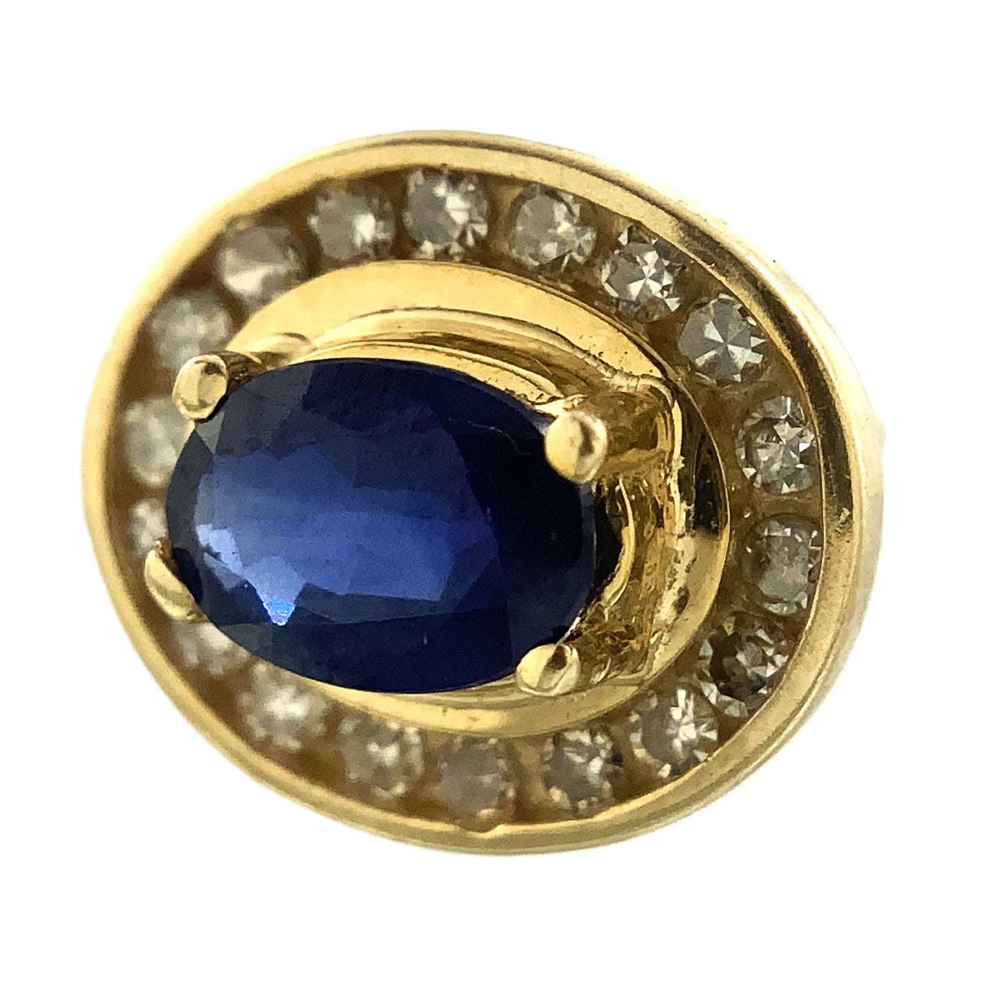 10K Yellow Gold Oval Cut Blue Sapphire and .36 Total Carats Diamonds Halo Stud Earrings AU377