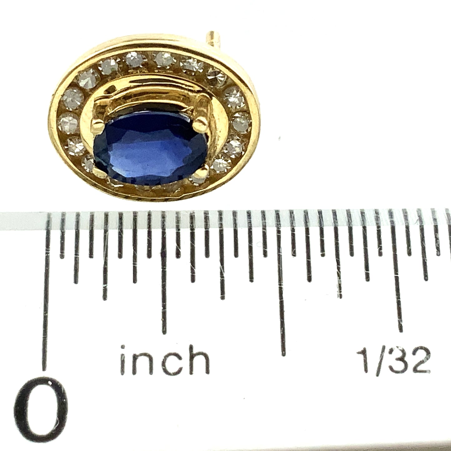 10K Yellow Gold Oval Cut Blue Sapphire and .36 Total Carats Diamonds Halo Stud Earrings AU377