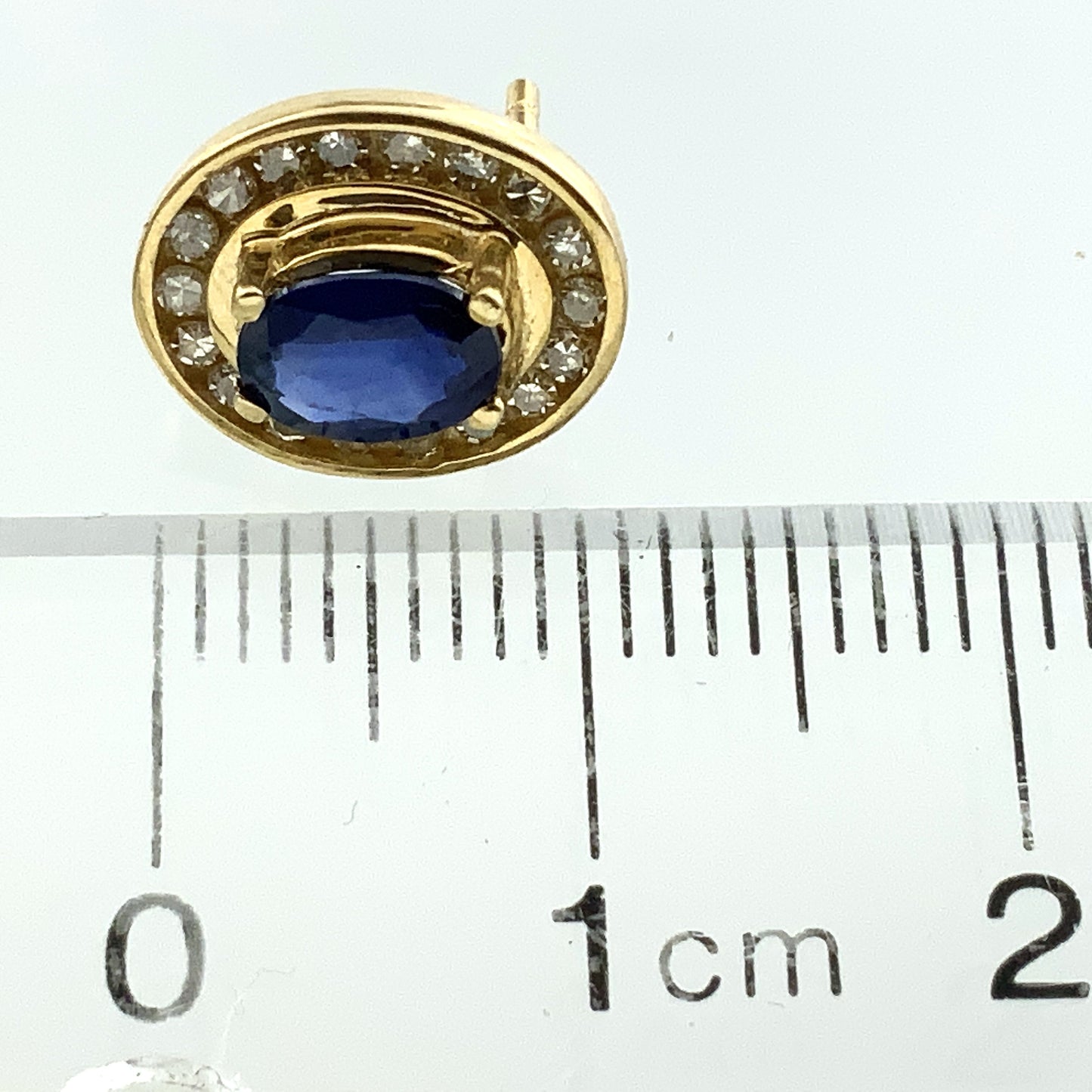 10K Yellow Gold Oval Cut Blue Sapphire and .36 Total Carats Diamonds Halo Stud Earrings AU377