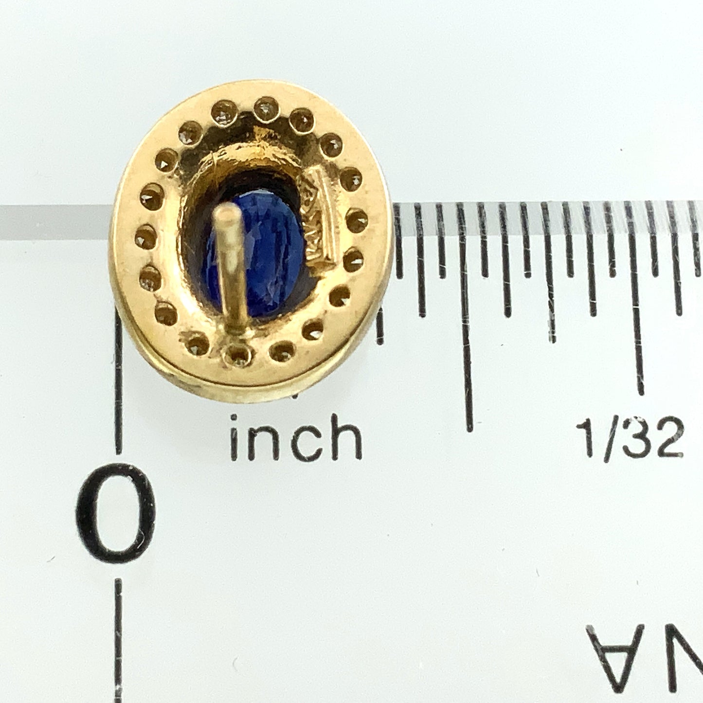 10K Yellow Gold Oval Cut Blue Sapphire and .36 Total Carats Diamonds Halo Stud Earrings AU377