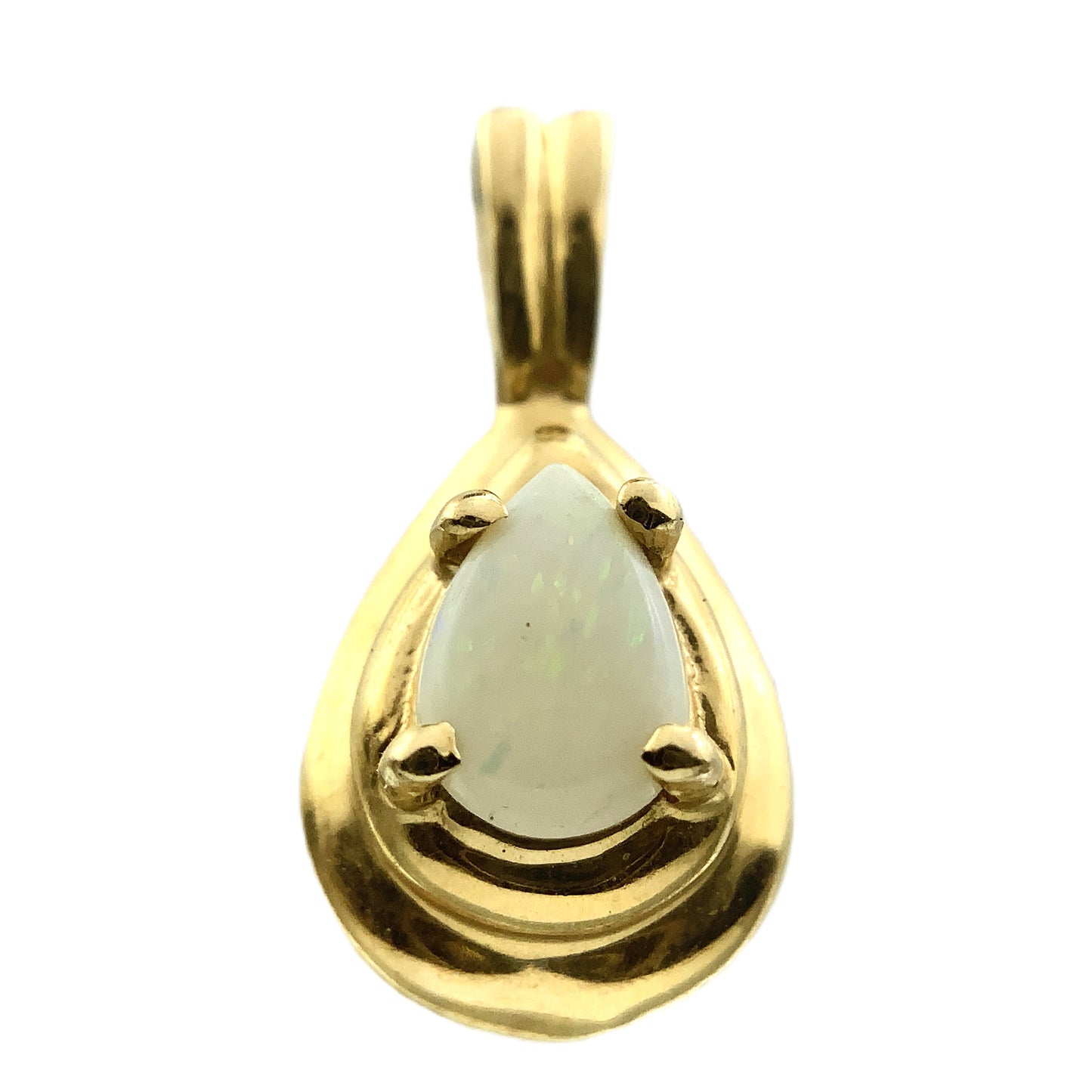 14K Yellow Gold Opal Necklace Charm Pendant AU374