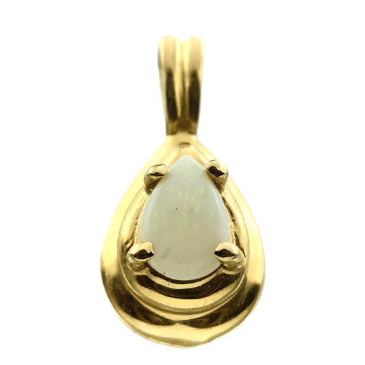 14K Yellow Gold Opal Necklace Charm Pendant AU374