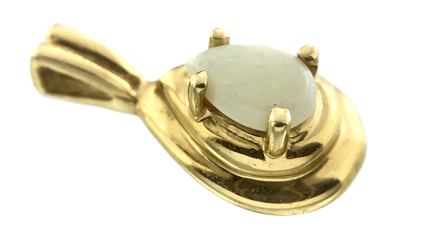 14K Yellow Gold Opal Necklace Charm Pendant AU374