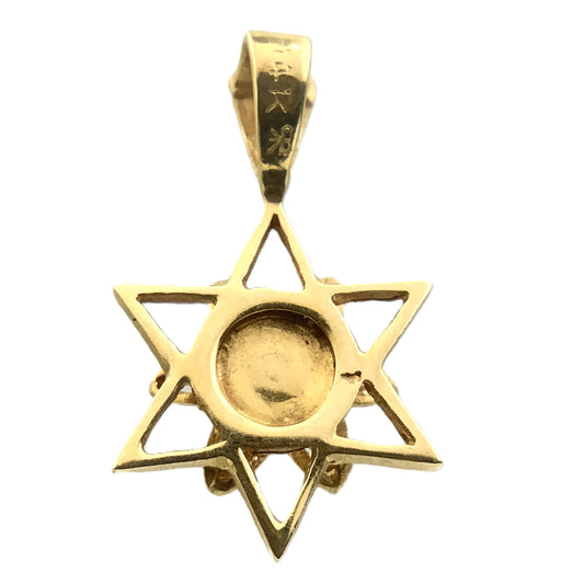 14K Yellow Gold Star of David with a Central Round .05 Carat Diamond Necklace Charm Pendant AU376