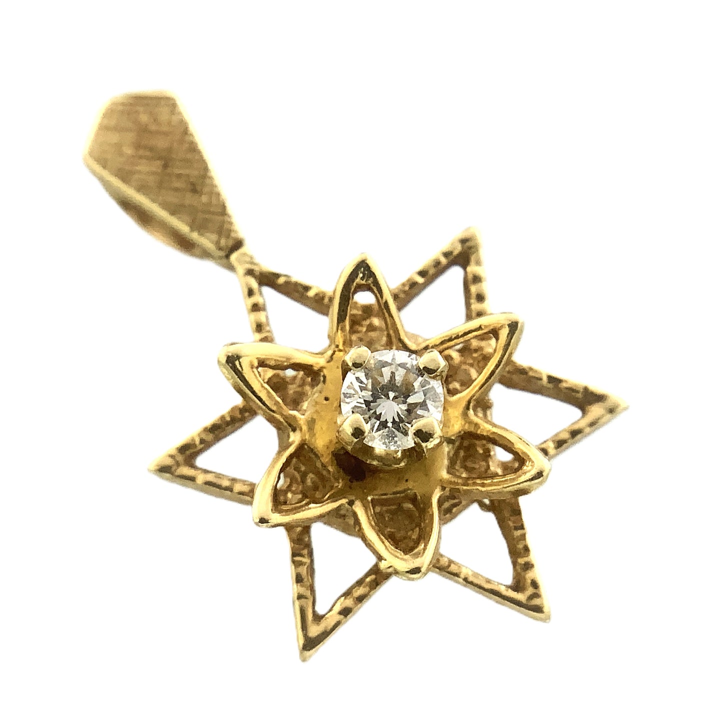 14K Yellow Gold Star of David with a Central Round .05 Carat Diamond Necklace Charm Pendant AU376